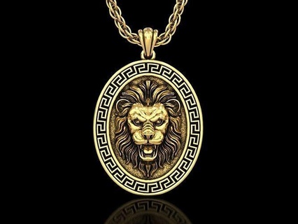 Bravo leão head5 medalhão pingente escudo joalheria jóias ouro prata homens mulheres gato tigre animal escultura fera leopardo guepardo jaguar rei Guerreiro 3d print model - Mito3D