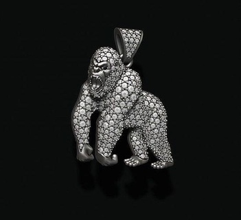 angry roaring gorilla pendant gems chimpanzee gorila jewel jewellery printable monkey lite jewelry hiphop hip hop ice iced diamond stone gemstone pendants 3d print model - Mito3D