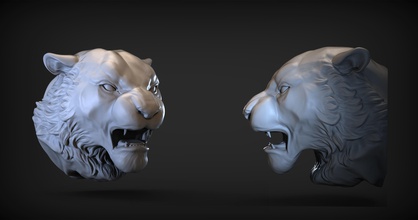 enojado tigre cabeza gato león leopardo naturaleza animal anatomía escultura esculpir herramienta imprimible estatua personaje joyería joya zbrush 3d print model - Mito3D