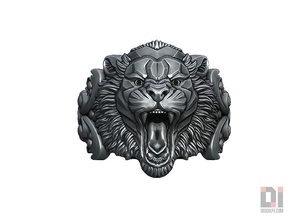 angry tiger relief ring jewelry cat aggressive amur siberian animal face head wild nature lion panther leopard beast rings 3d print model - Mito3D