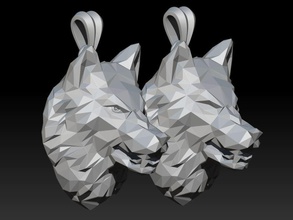 angry wolf poly pendant jewellery stone silver jewel nature head obj stl 3dm lowpoly angrywolf cad necklace wolfhead jewelry pendants 3d print model - Mito3D