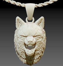 arrabbiato lupo pendente oro argento squillare manring uomo statua scolpire stampabile animale gemma Fidanzamento diamante husky anelli arte scultura moda ciondoli gioielleria 3d print model - Mito3D