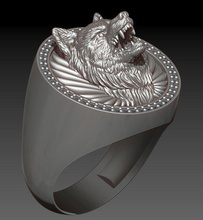 angry wolf ring pendant gold silver manring man statue sculpt printable animal gem engagement diamond husky rings art sculpture fashion pendants jewelry 3d print model - Mito3D