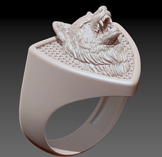 wütend Wolf Ring Anhänger Gold Silber manring Statue Bildhauerei druckbar Tier Juwel Engagement Diamant heiser Ringe Kunst Skulptur Mode Schmuck 3d print model - Mito3D