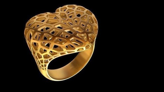 Anillo Corazon voronoi cœur bague art bijoux conception or argent oro plata joyeria anneaux 3d print model - Mito3D