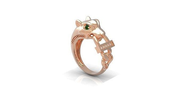 anillo pantera jewelry gold rings tiger printable 3d animals desing diamond ring models puma art 3d print model - Mito3D