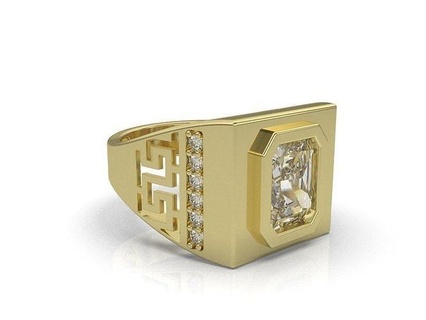 anillo para hombre estilo sello octogonal jewelry gold silver rings ring diamond jewellery fashion 3d print model - Mito3D