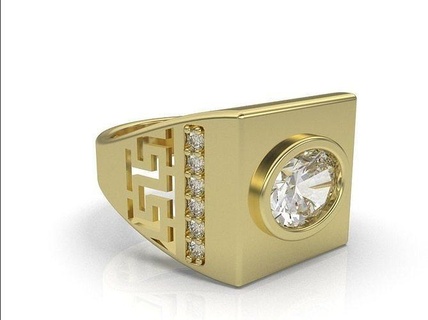 anillo paraca hombre estilo sello oval joyería joya oro anillos diamante plata Moda brillante blanco platino Boda imprimible Diamante 3d print model - Mito3D