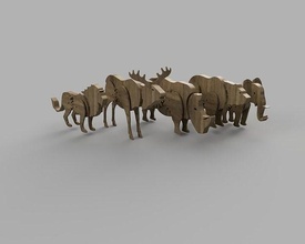 tier sammlung bär tierwelt löwe elch elefant 3d artikuliert bewegung natur miniatur drucken abspielen spielzeuge ziehen spiele 3d print model - Mito3D