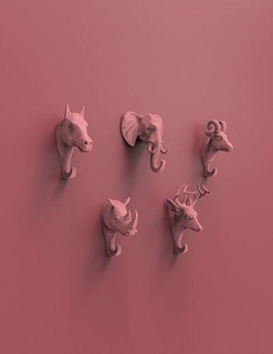 hayvan baş duvar kancalar Ayarlamak 5 basılabilirler dekoru heykeli dekor 3dprintable yazdırılabilir baskı Yazdır kancaları kafaları anahtarlık elbise askısı dekorasyon Sanat heykeller 3d print model - Mito3D