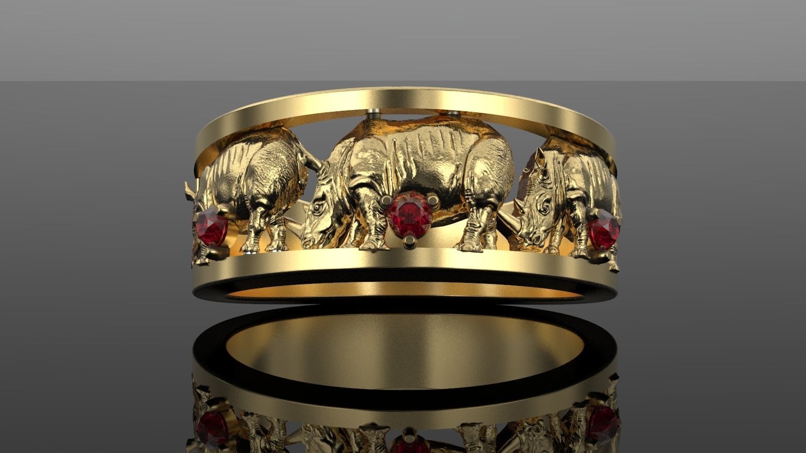 animal rinoceronte anillo 3d impresión modelo canalla matriz joyería joya rubí oro plata imprimible salvaje africano áfrica zoo lujo naturaleza diamante enganchar moda anillos 3D print model - Mito3D