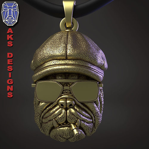 animal pendant jewelry gangster bulldog version 1 jewel jewellery biker riders punk jewelri rings helmet angry cap irish hat cigar cigarette smoking glasses sun dog skull pendants 3D print model - Mito3D