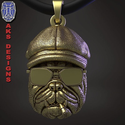 tier anhänger schmuck gangster bulldogge ausführung 1 juwel biker fahrer punk ringe helm wütend deckel irisch hut zigarre zigarette rauchen brille sonne hund schädel 3d print model - Mito3D