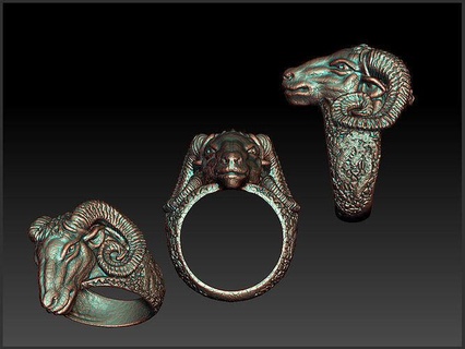 animal ring aries jewelry zodiac horoscope sheep lucky fashion biker silver oxidize sculpture moon jewellery horn engagement handmade art rings 3d print model - Mito3D