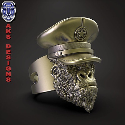 tier ring schmuck armee kapitän guerilla v150 juwel biker punk helm bewaffnet schlacht kommando kämpfer pilot marine söldner affe schimpanse ringe 3d print model - Mito3D