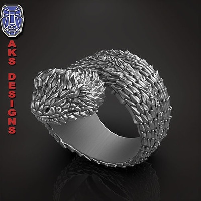 tier ring schmuck schlange 1 juwel biker gang verein fahrer punk schick anhänger schädel ringe reptil waage kreatur wild organisch gangster 3d print model - Mito3D