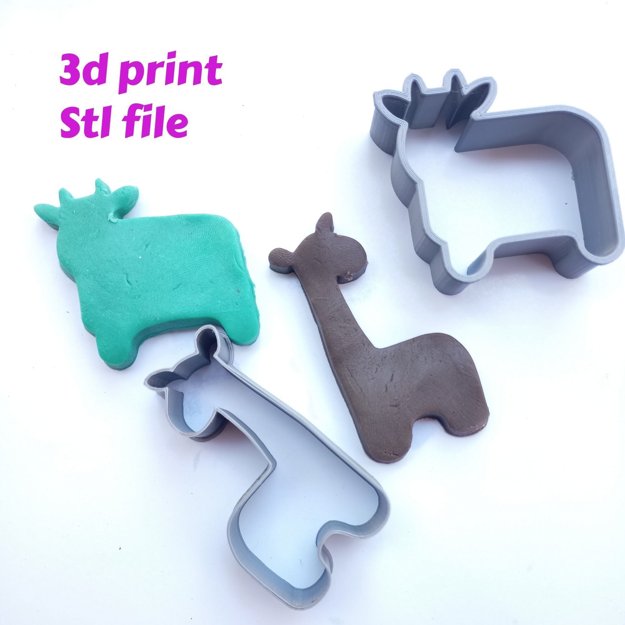 animal slicer cookie mold playdoh giraffe horse cat dog rhino 3dprint bunny bear elephant games toys 3D print model - Mito3D