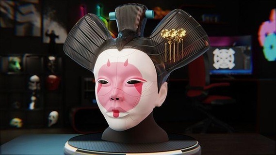 animatrónico geisha cabeza fantasma cáscara máscara cosplay stl 3d tachikoma juegos juguetes 3d print model - Mito3D