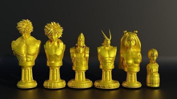 anime figure chess set - popular 12 different character pieces chessboard game bust dragon ballz hero academia 3d stl full games toys anim board 3d print model - Mito3D