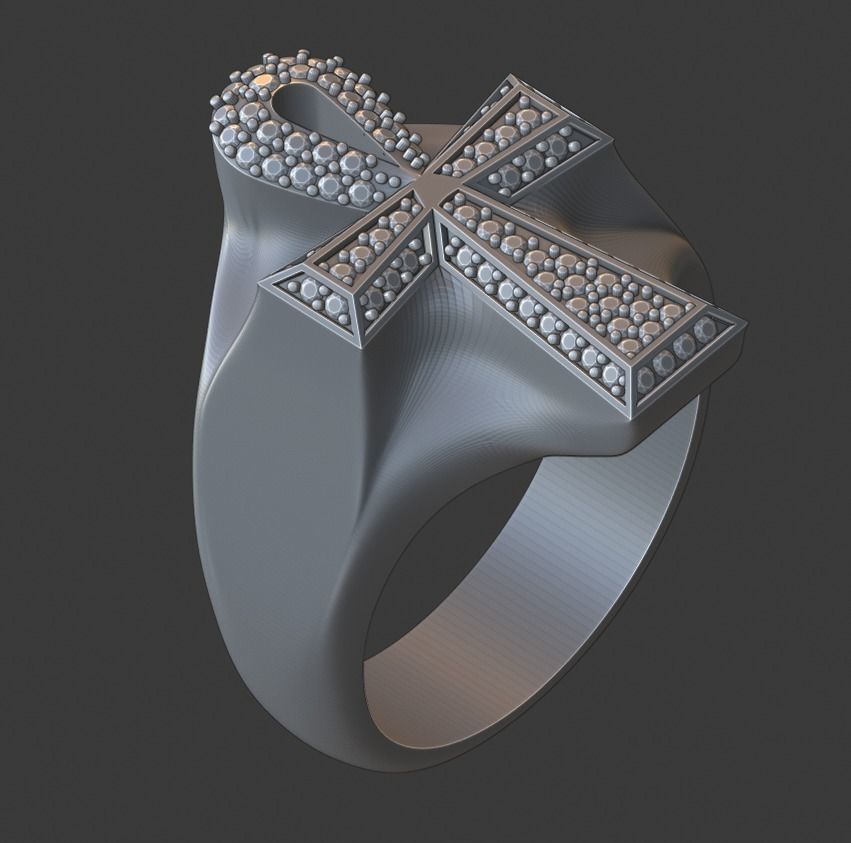 ankh cross ring jewelry design religion platinum silver printable diamond religiou object rings 3D print model - Mito3D