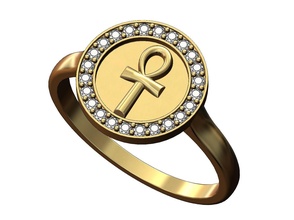 ankh key life diamond ring jewelry printable gold silver jewellery fashion accessories replica luxury platinum symbol cross eternal egyptian hieroglyphic rings 3d print model - Mito3D