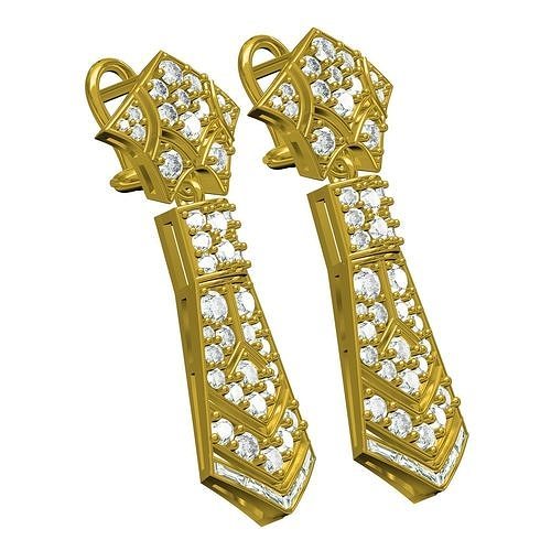 antique art deco diamond earring design jewelry gold printable silver gem jewel platinum 3d cad customize omega hoop fashion earrings 3D print model - Mito3D