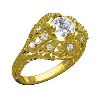 Antiguidade arte deco noivado anel 2 joalheria gema precioso ouro platina imprimível prata jóia 3d cafajeste Projeto customizar diamante Casamento argolas 3d print model - Mito3D