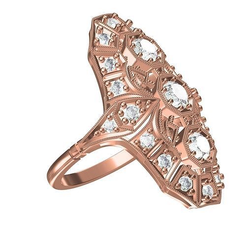 antique art deco filigree engagement ring 3 precious jewelry gem gold printable silver diamond jewel 3d cad design customize sith wedding rings 3D print model - Mito3D