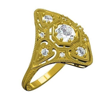 antique art deco filigree engagement ring 5 gold gem jewelry printable silver jewel platinum 3d cad design customize sith diamond wedding rings 3d print model - Mito3D