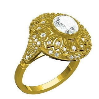 antique art deco round diamond engagement ring 2 jewelry gem precious gold platinum printable silver jewel 3d cad design customize rings 3d print model - Mito3D