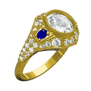 antiguo Arte deco redondo diamante compromiso anillo 3 joyería joya precioso platino oro imprimible plata 3d canalla diseño personalizar sith anillos 3d print model - Mito3D