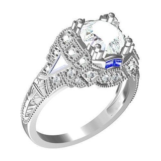 antique art deco round diamond engagement ring jewelry gem precious platinum gold printable silver ed cad design customize sith jewel rings 3d print model - Mito3D