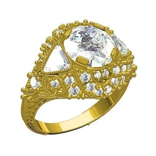 antique art deco round trillion diamond engagement ring jewelry gold precious platinum printable silver 3d cad design sith customize rings 3d print model - Mito3D