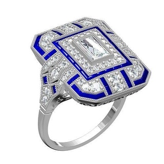 antique art deco sterling silver sapphire diamond ring gem jewelry platinum precious gold printable 3d cad design sith customize rings 3d print model - Mito3D