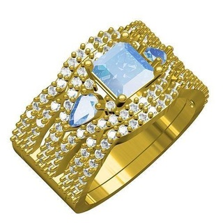 antique art deco style bridal ring set jewelry gold gem diamond jewel printable silver 3d cad design customize engagement wedding rings 3d print model - Mito3D
