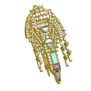 antique art deco style diamond brooch gold jewelry jewel gem 3d cad silver design customize printable fashion brooches 3d print model - Mito3D