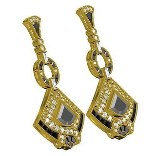 antique art deco style earring black enamel jewelry gold printable silver jewel diamond fashion 3d cad design customize earrings 3d print model - Mito3D