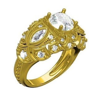 Antiguidade arte deco estilo Casamento anel mulheres joalheria gema ouro platina incondicional jóia imprimível customizar 3d cafajeste Projeto noivado argolas 3d print model - Mito3D