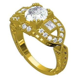 Antiguidade arte deco vintage anel joalheria ouro imprimível prata diamante jóia gema platina Projeto 3d cafajeste noivado Casamento argolas 3d print model - Mito3D