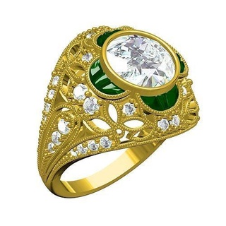 Antiguidade arte deco mulheres noivado anel joalheria gema ouro platina diamante jóia prata imprimível 3d cafajeste Projeto customizar Casamento argolas 3d print model - Mito3D