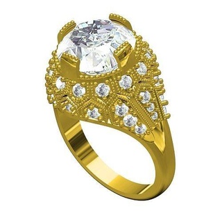 antiguo grande redondo diamante Arte deco estilo anillo mujer joyería joya oro plata 3d canalla diseño imprimible personalizar Boda anillos 3d print model - Mito3D
