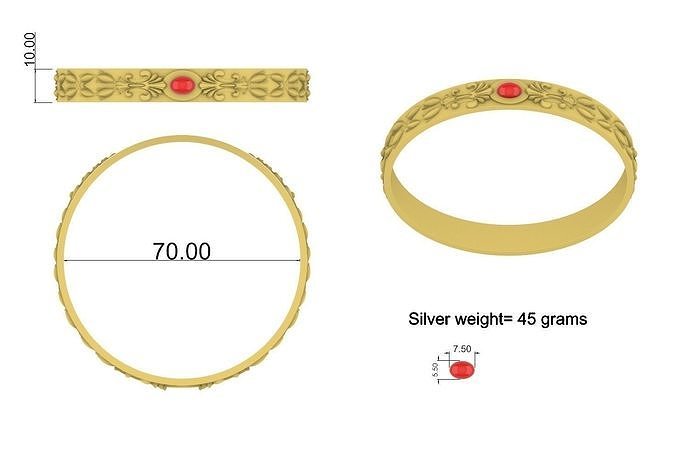 antico scolpito braccialetto pietra preziosa gioielleria ovale argento zbrush artcam braccialetti 3D print model - Mito3D
