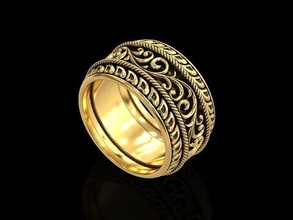 antique floral carving eternity band ring men women vintage ancient traditional fashion creative gold silver jewelry jewellery classic retro artistic rings 3d print model - Mito3D