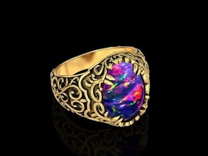 antique floral carving oval ring v2 ring gold silver jewellery jewelry antique carving wedding gem engagement anceint men women fashion modern filigree floral opal coral fire opal rings 3d print model - Mito3D