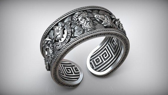 antique greek olympus gods statue ruins meander adjustable ring ancient god antiq sculpture silver dimensionless free size architecture greece medusa zeus spartan jewelry rings 3d print model - Mito3D
