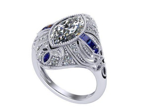 antique marquise ring jewelry gold sapphire diamonds rings 3d print model - Mito3D