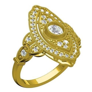 antiguo marquesa forma Arte deco compromiso anillo joyería joya oro imprimible diamante plata 3d canalla diseño personalizar Boda anillos 3d print model - Mito3D