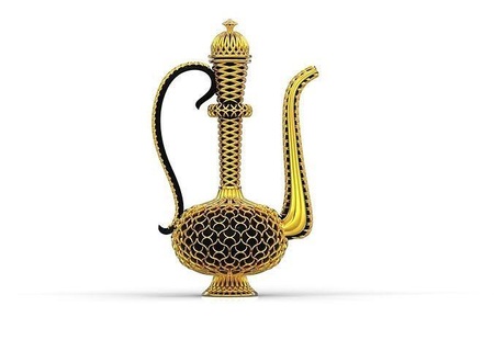 antique mughal surahi islamic flask vessels sculpture gold silver carving utensil pot jug showpiece ancient traditional historical jewelry jewellery art 3d print model - Mito3D