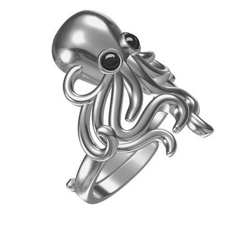antique octopus hip hop ring platinum jewelry precious gold printable silver diamond jewel gem 3d cad design customize fashion rings 3d print model - Mito3D