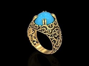 antique oval filigree ring gold silver jewellery jewelry carving pearl wedding gem engagement anceint men women fashion modern floral signet turquoise rings 3d print model - Mito3D